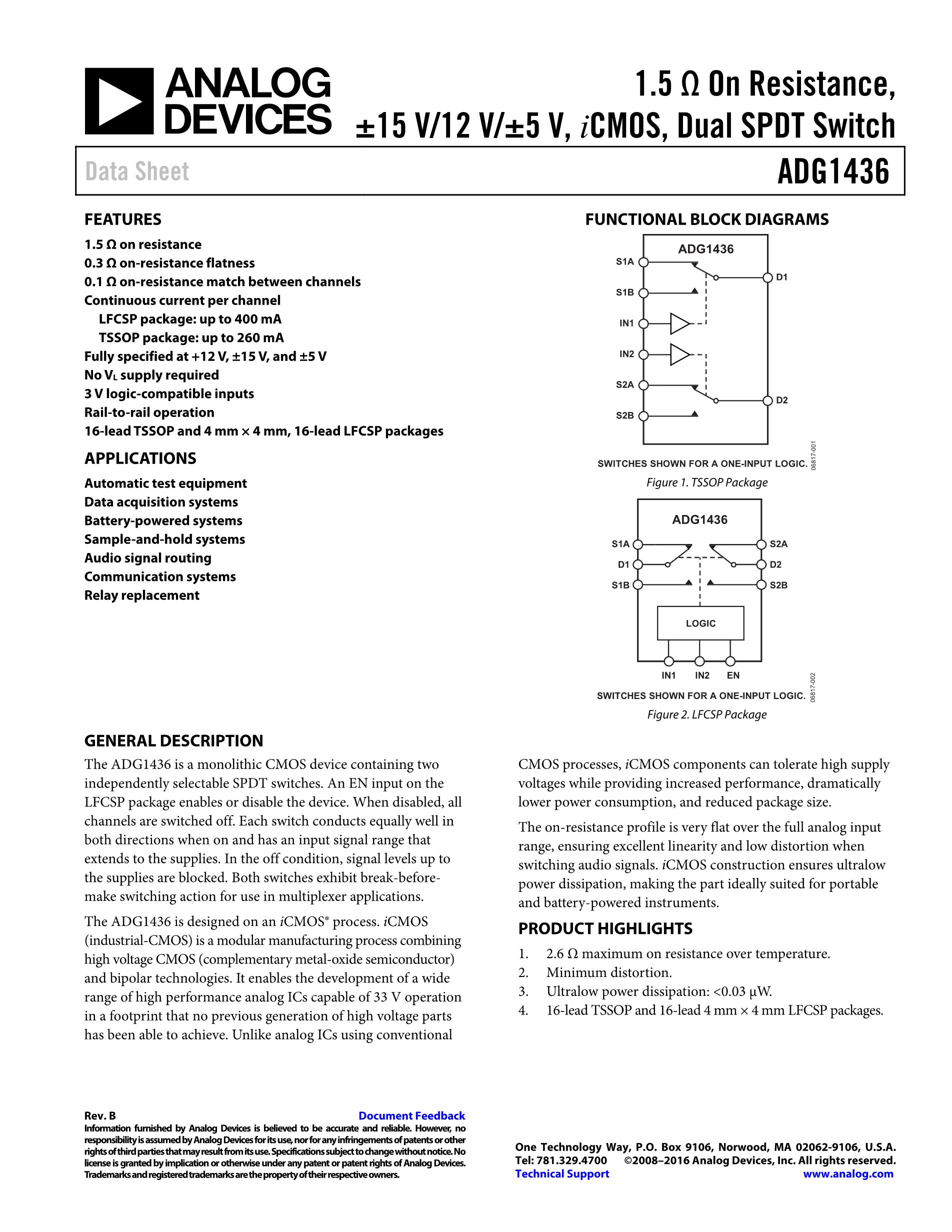 ADG1433YRUZ IC SWITCH TRIPLE SPDT 16TSSOP 's pdf picture 1
