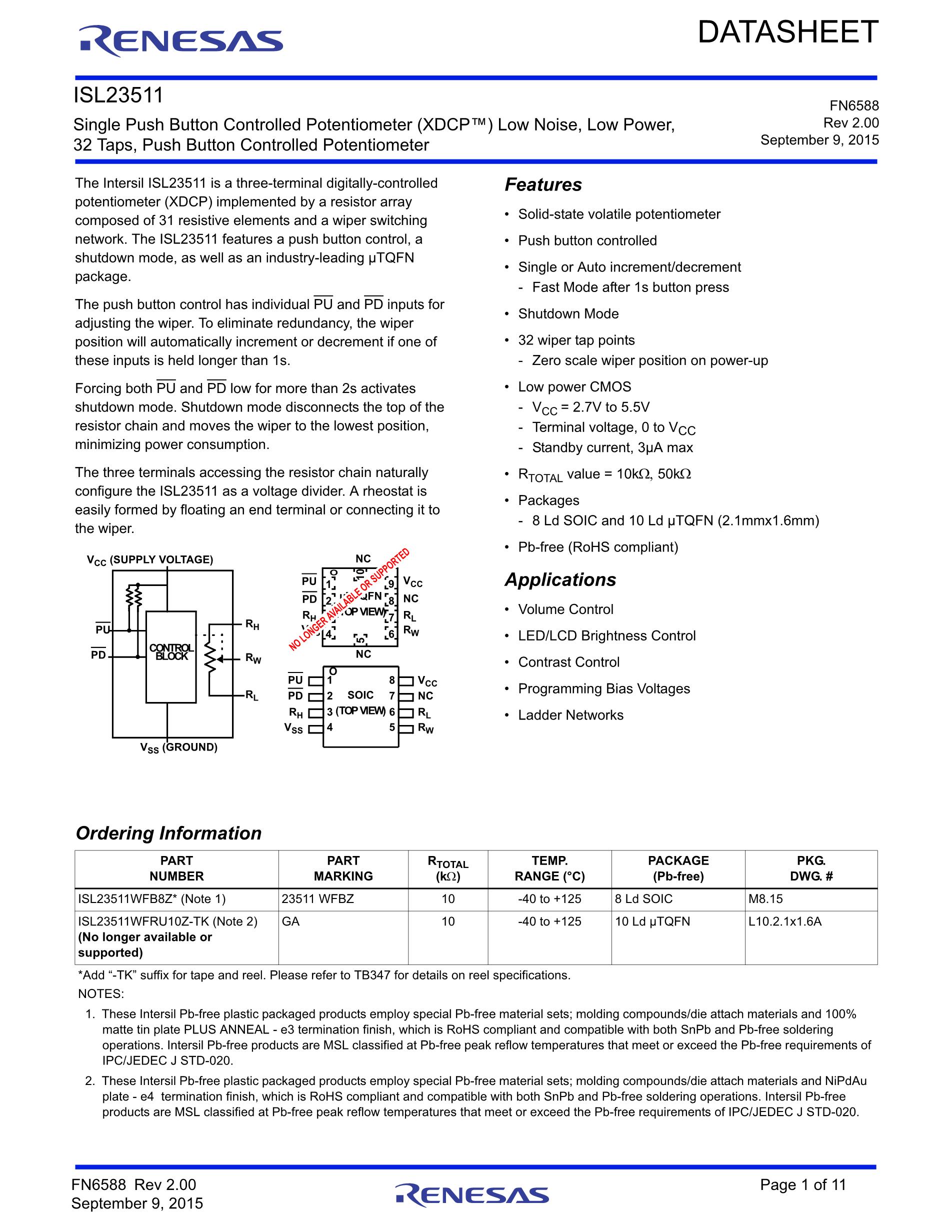 ISL23511WFRU10Z-TK's pdf picture 1