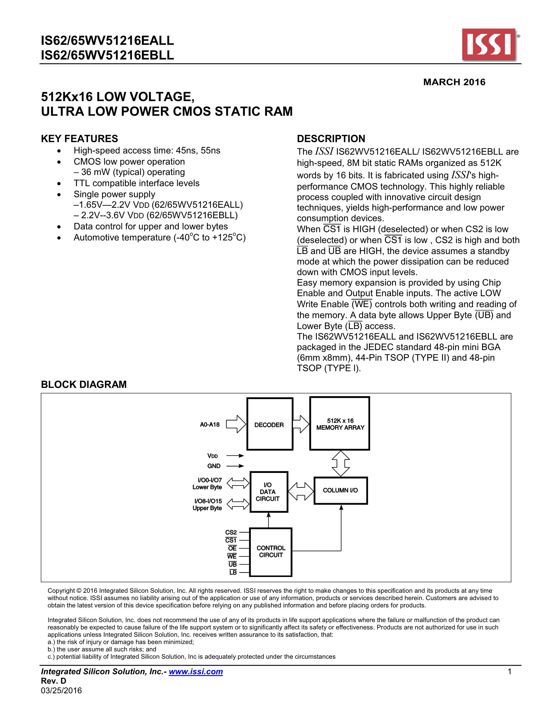 IS62WV1288FALL-55BLI's pdf picture 1