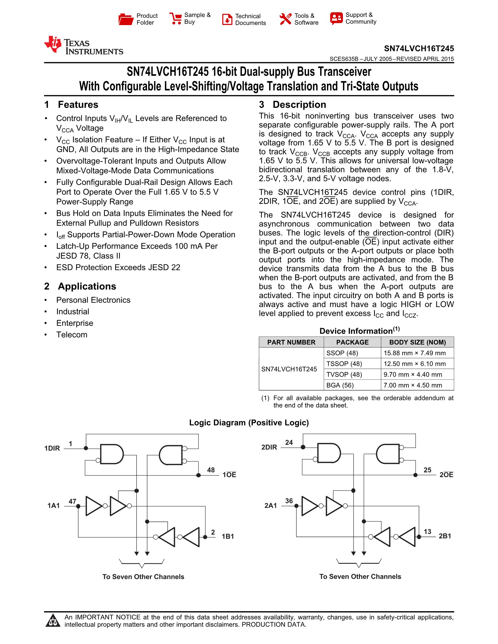 74LVCH16T245ZQLR's pdf picture 1