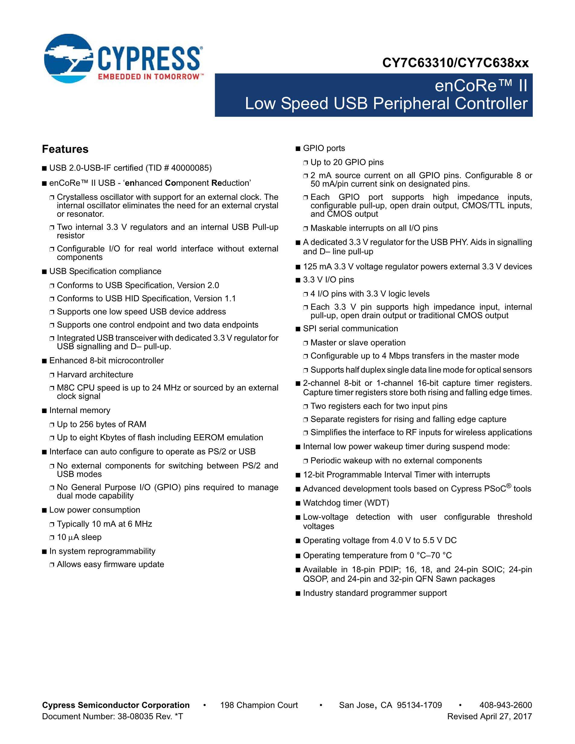 CY7C63723C-SXC's pdf picture 1
