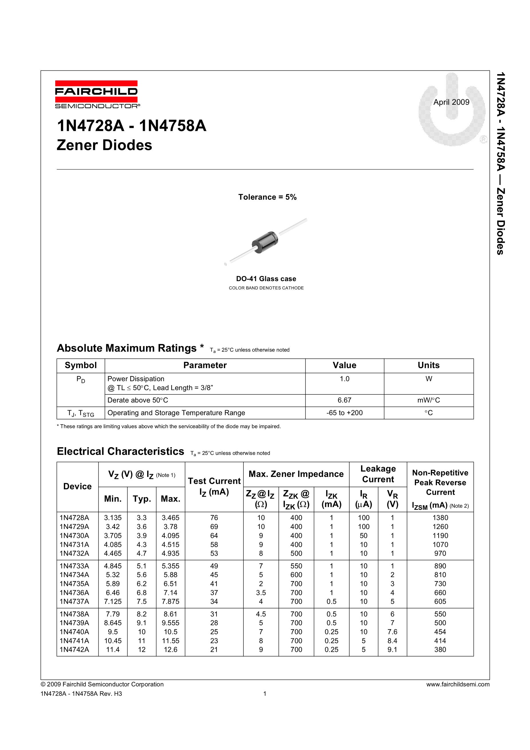 1N4733A 1N4733 1W 5.1V 5V1 DO-41's pdf picture 2