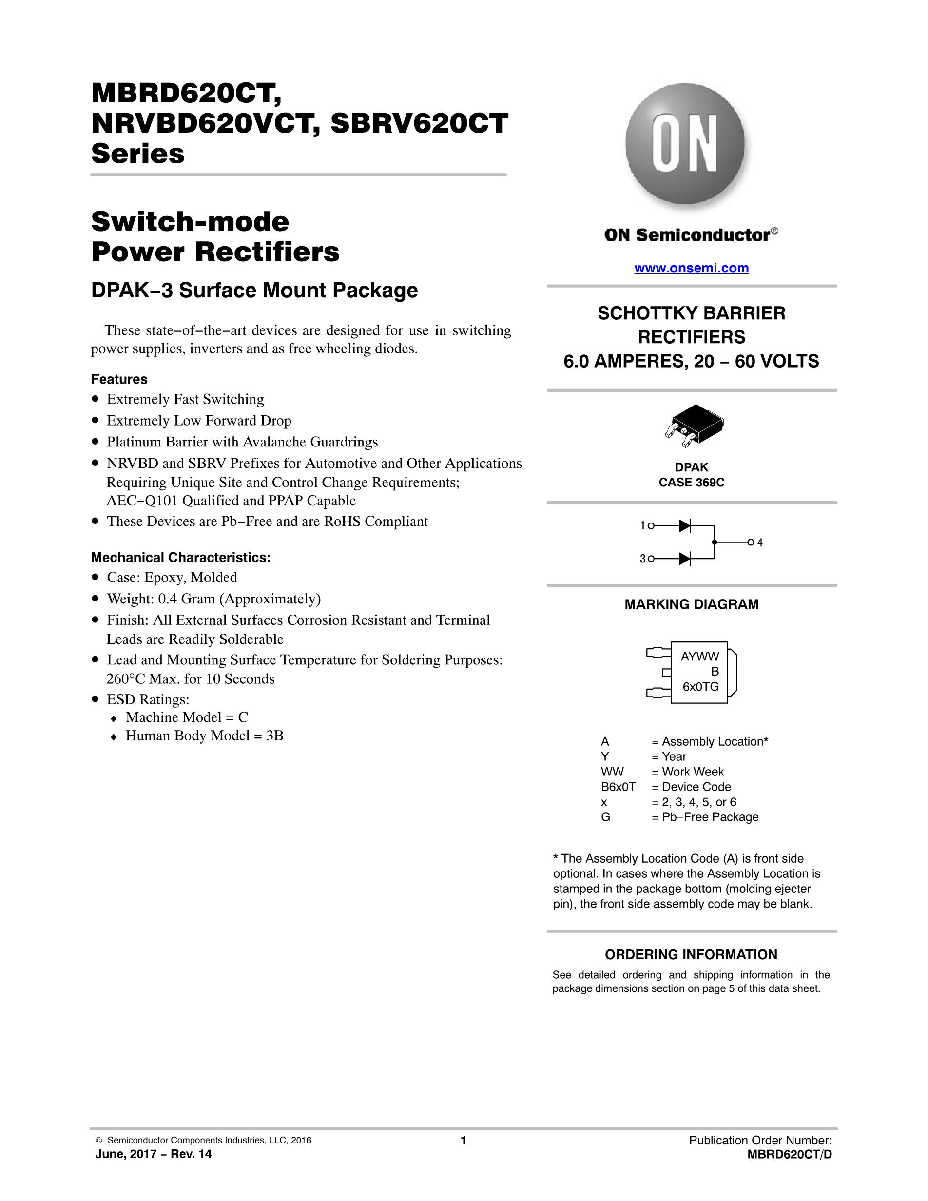 MBRD640CTT4G，B640T，B640TG's pdf picture 1