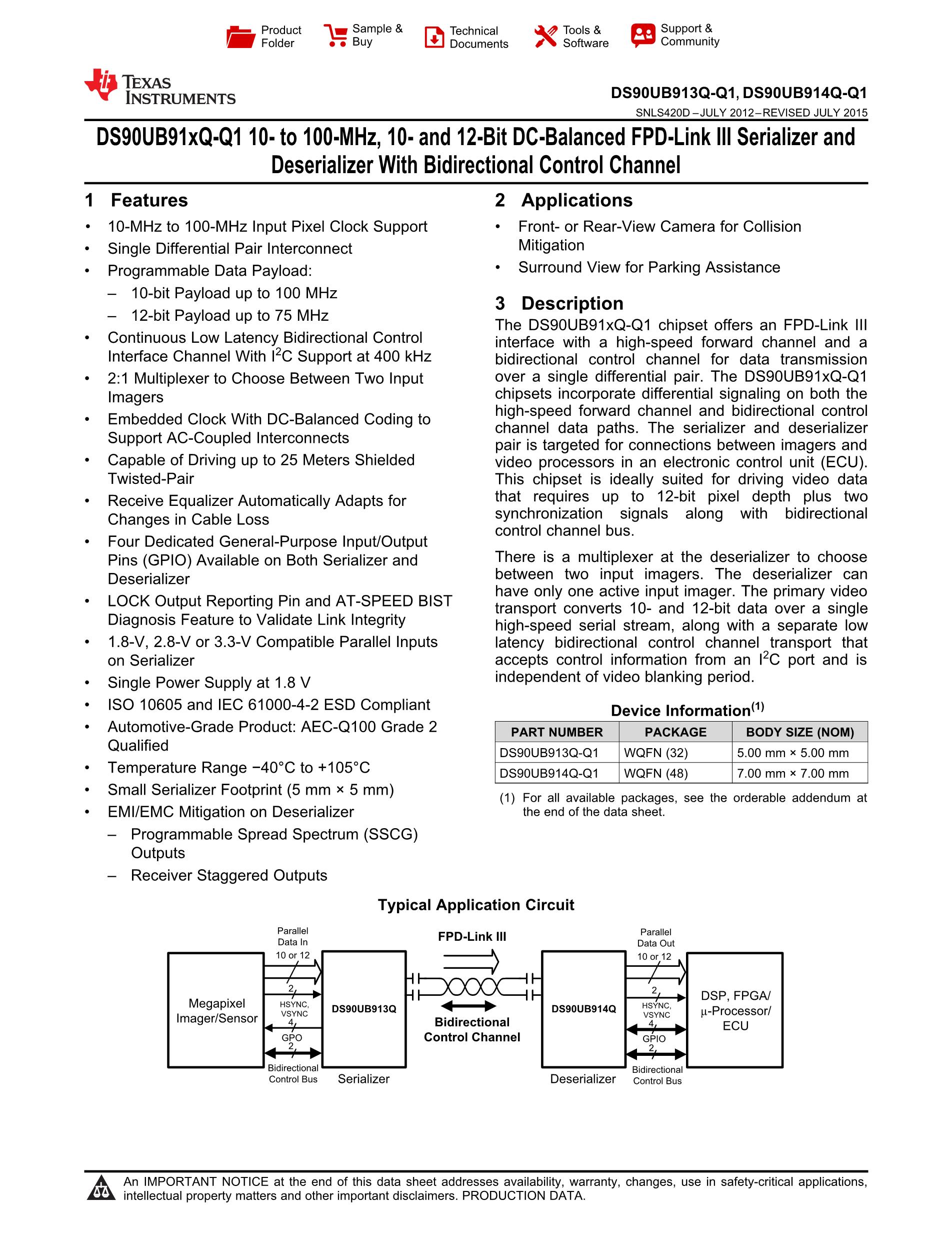DS90UB926QSQE/NOPB's pdf picture 1