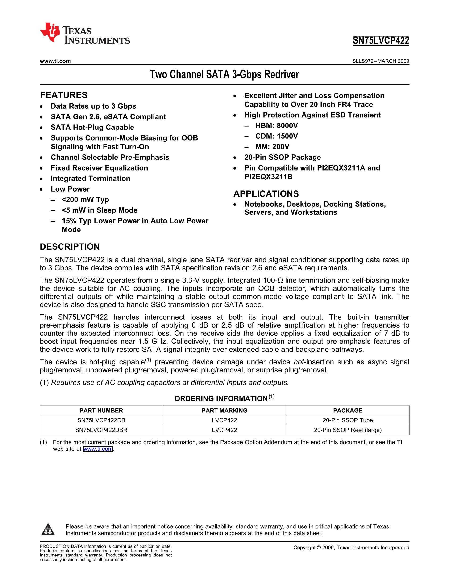 SN75LVCP600SDSKT's pdf picture 1