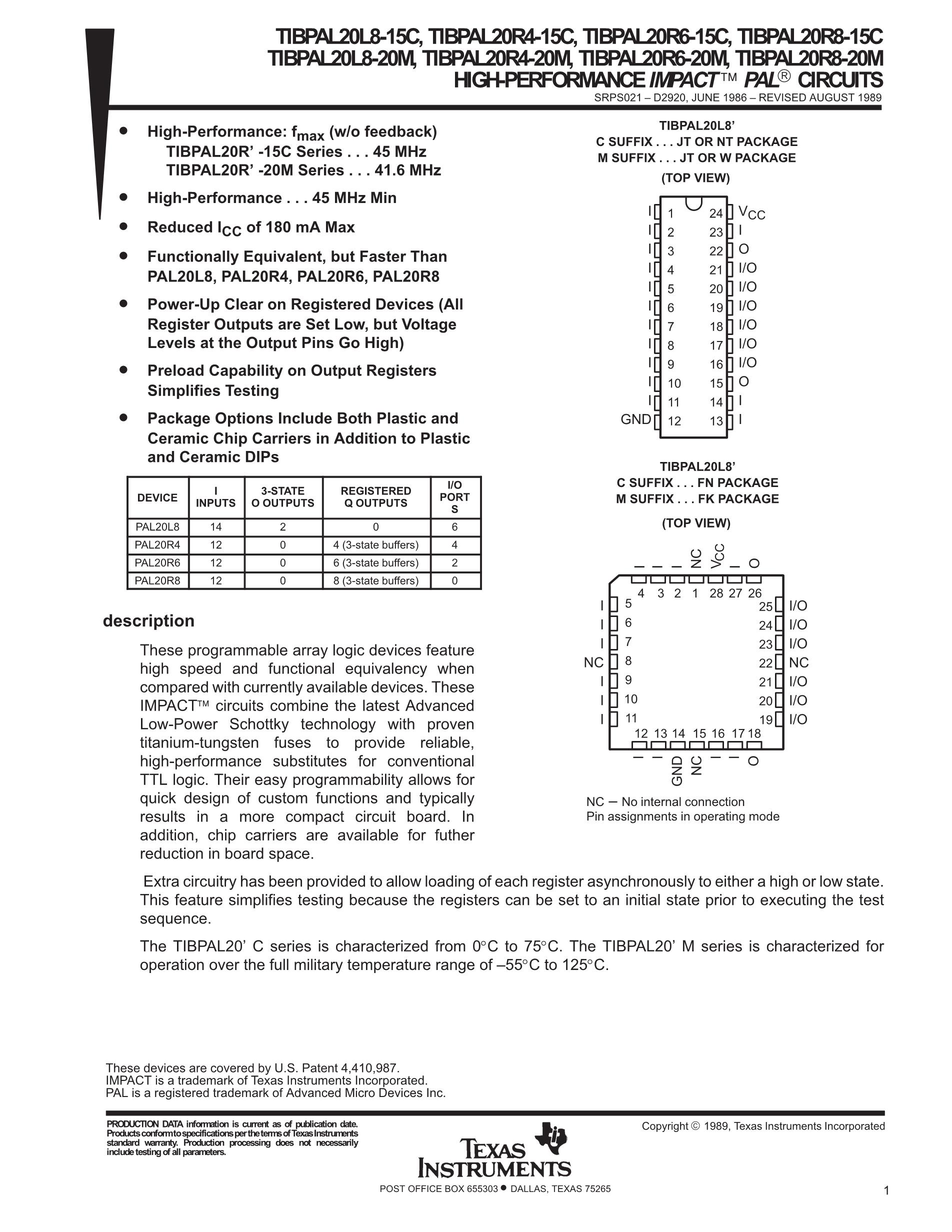 TIBPAL20L8-15CNT's pdf picture 1