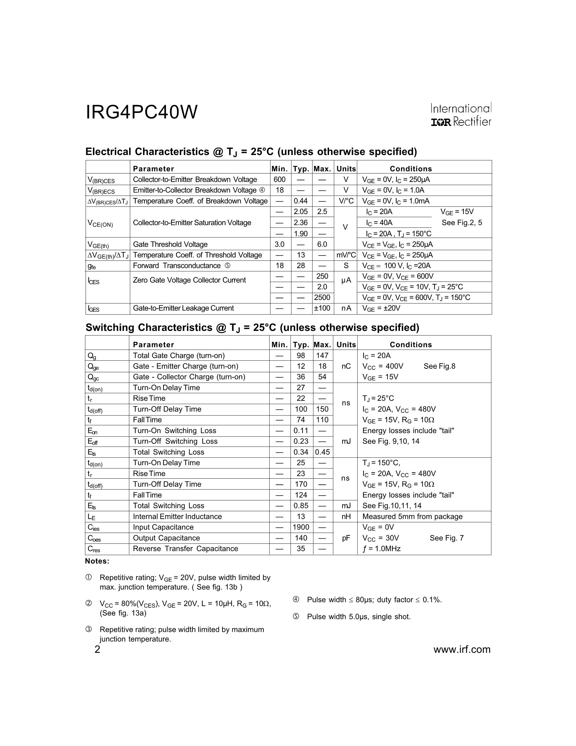 IRG4PC40W 27A600V TO247 G4PC40W's pdf picture 2