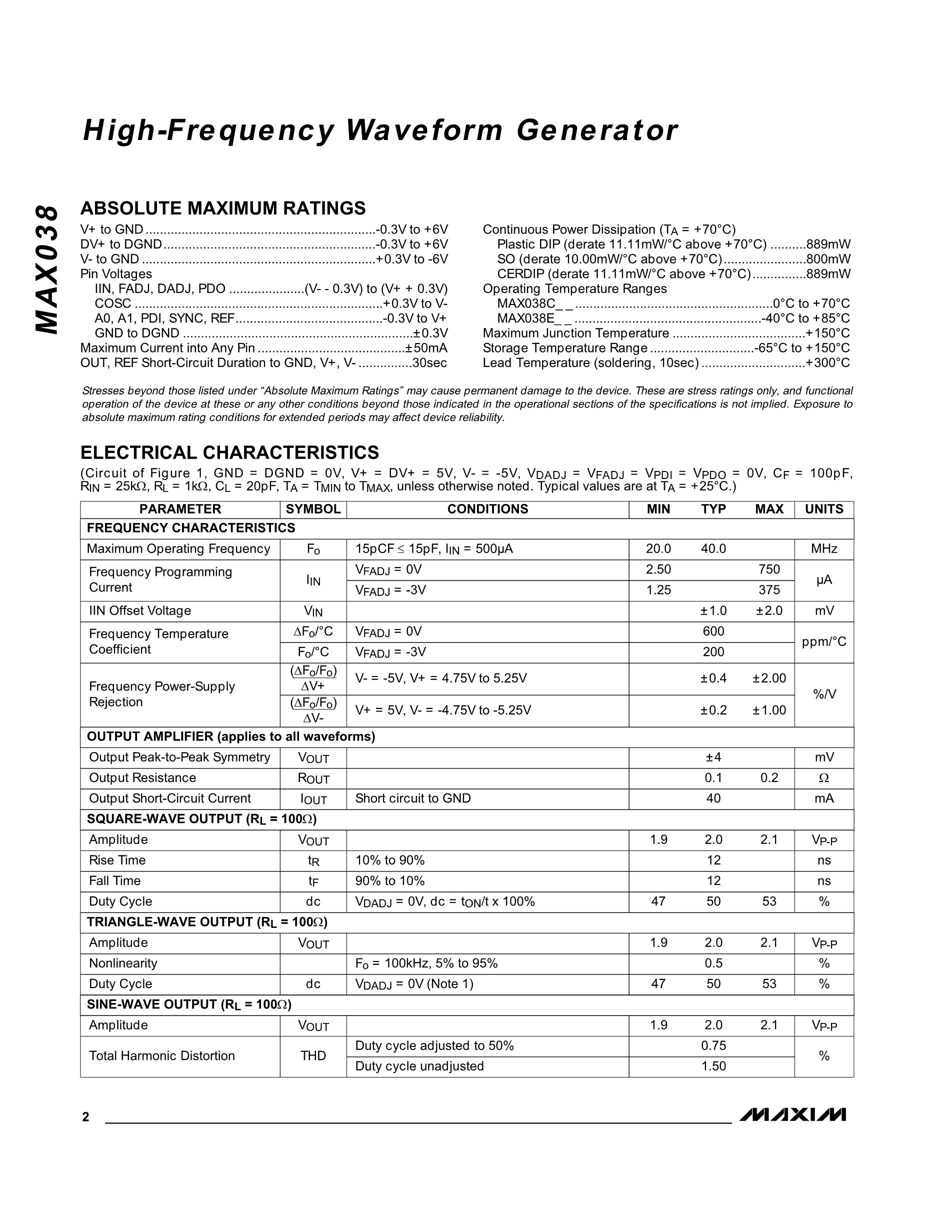 MAX038CPP+'s pdf picture 2