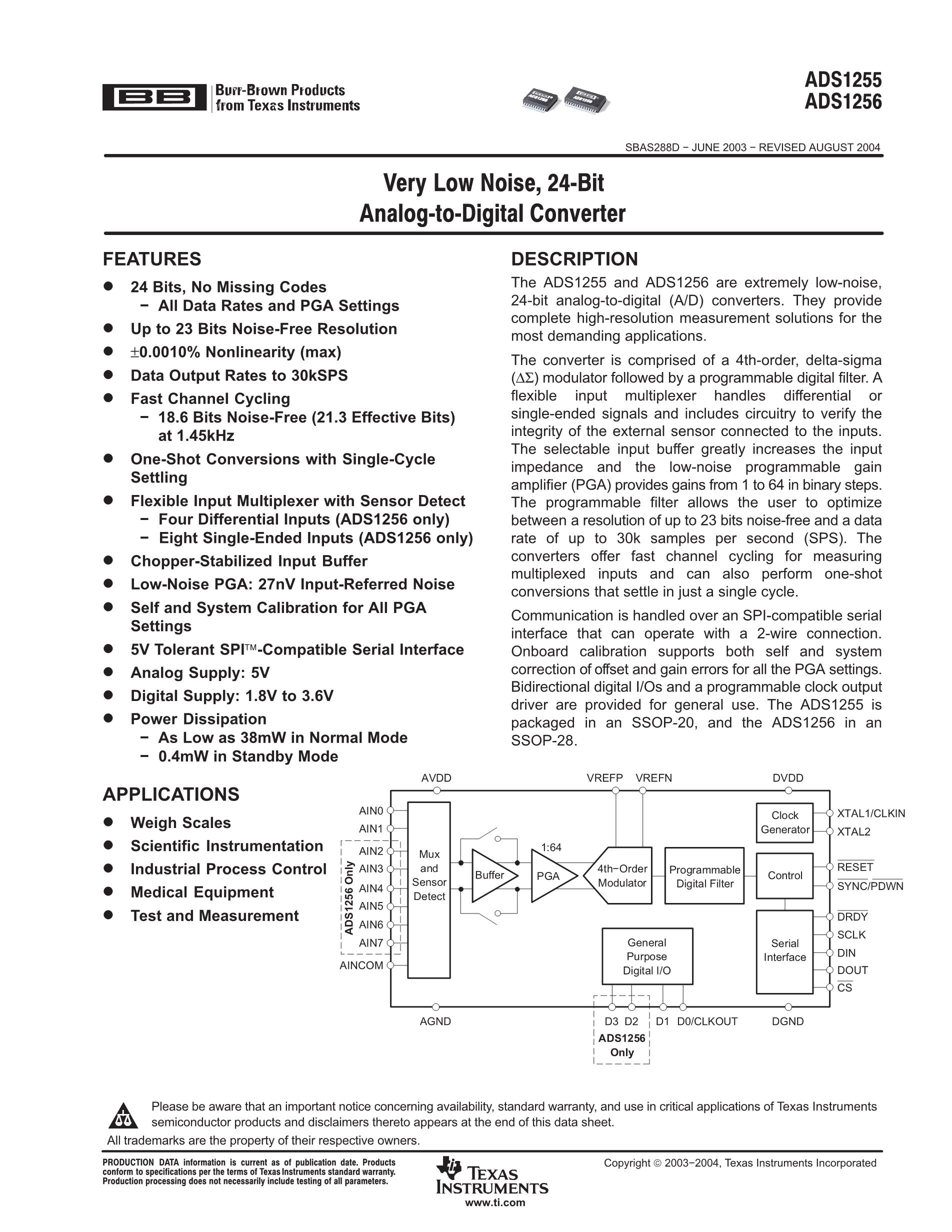 ADS1255IDBT's pdf picture 1